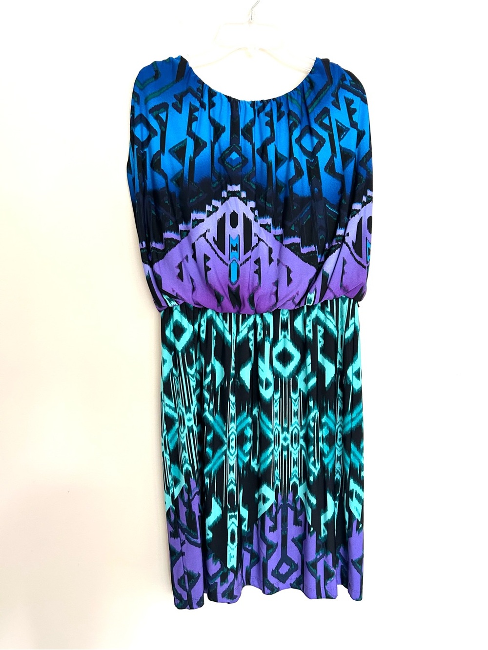 Valerie Bertinelli Teal, Blue & Purple Geometric Midi Dress
